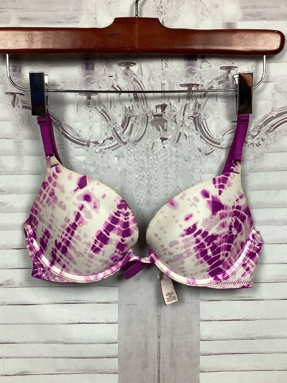 Victoria's Secret Bra White Purple Tie Dye Push Up 32C